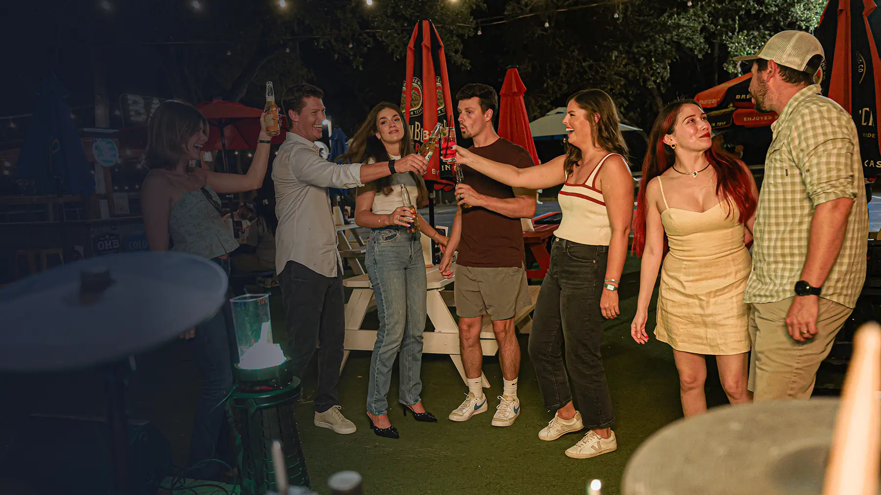 Festive event space at Tommy John's Tailgate decorated for holiday parties